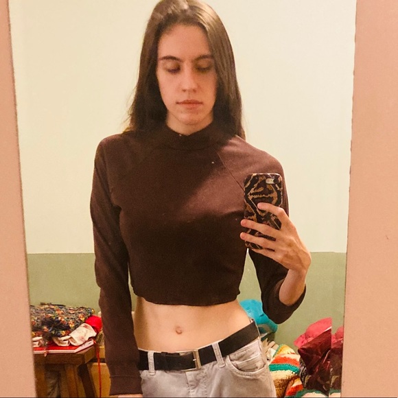 American Vintage Tops - 90s Y2K Brown Crop Turtleneck Top